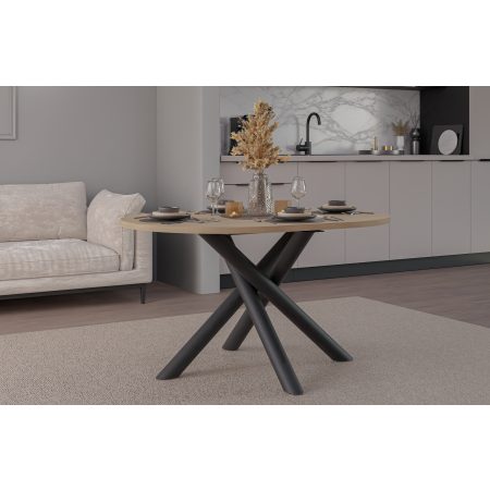 Stół owalny 138 x 100 cm w stylu LOFT nogi regulowane OMEGA dąb lindberg